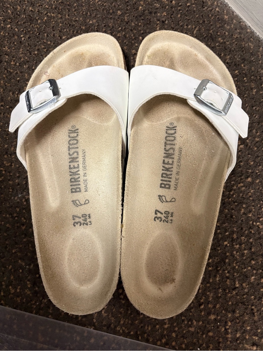 Birkenstock White Single-Strap Women's Sandals with Silver Buckles- Madrid